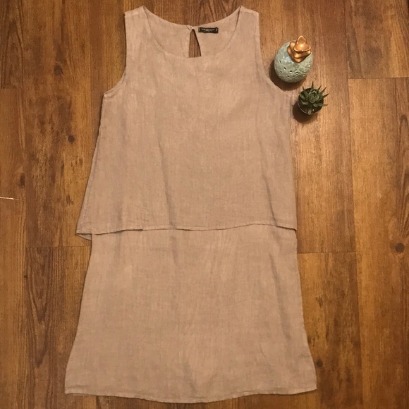 Lungo L'arno Light Brown Popover Linen Dress - Picture 1 of 2